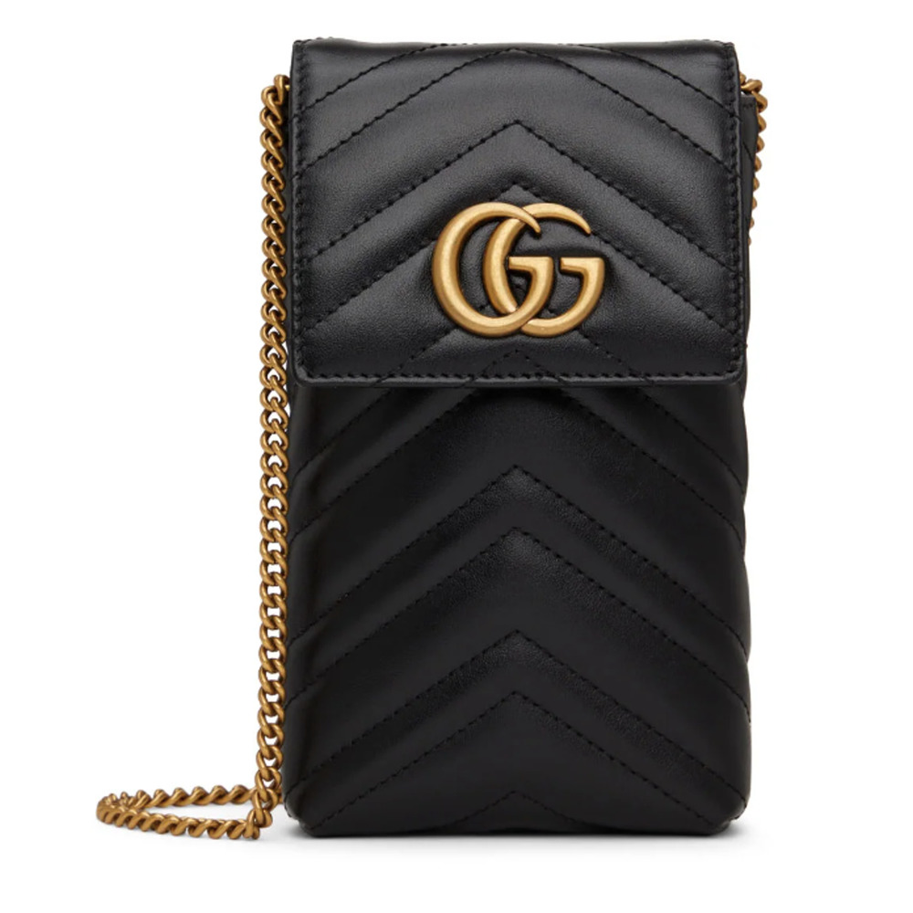 NEW GUCCI BLACK MARMONT GG CHEVRON MINI CROSSBODY SHOULDER PHONE BAG PURSE AUTH!